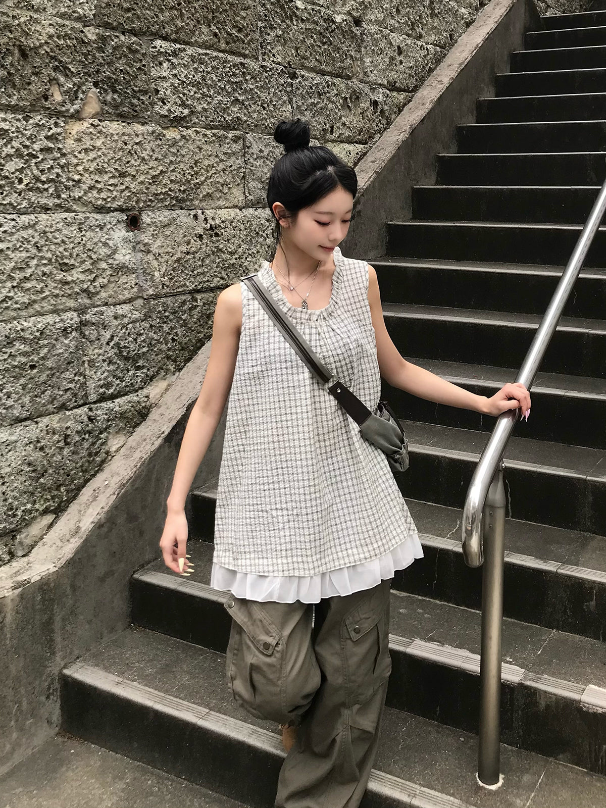 グラフチェックノースリーブチュニック