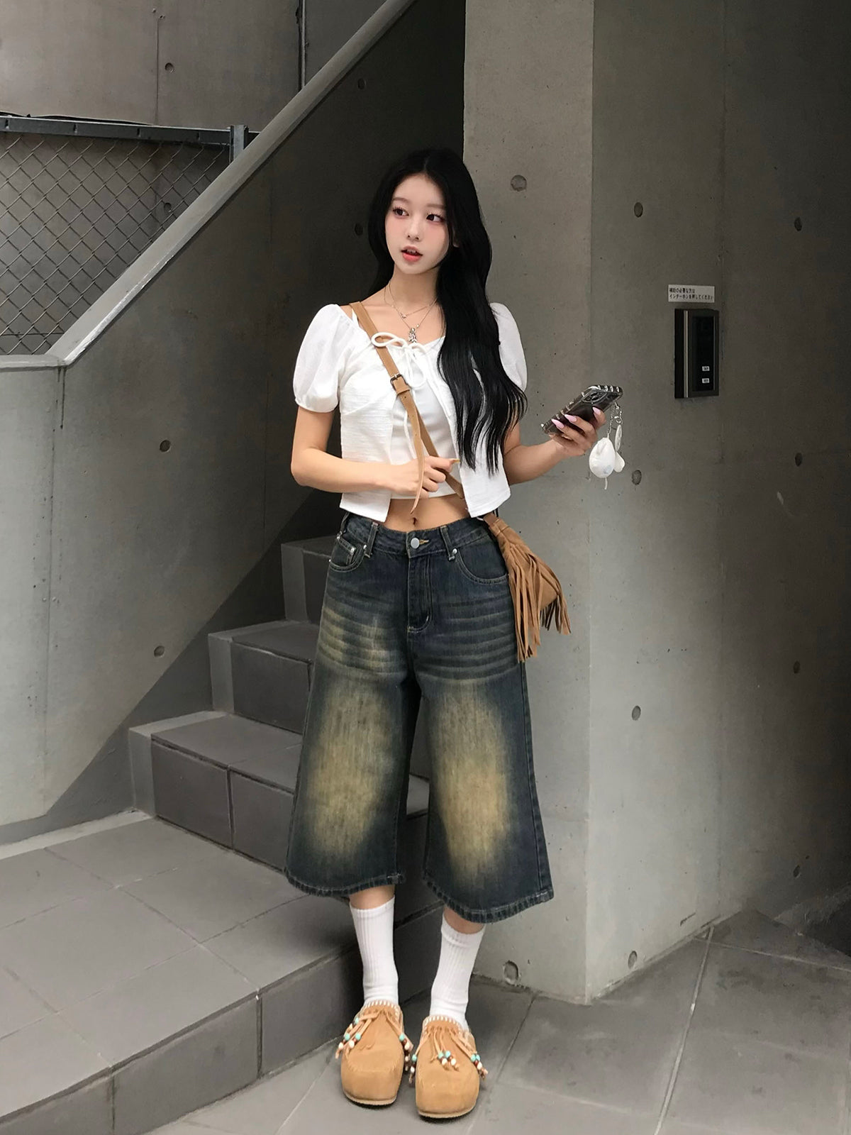 パフスリーブワッフルTシャツ