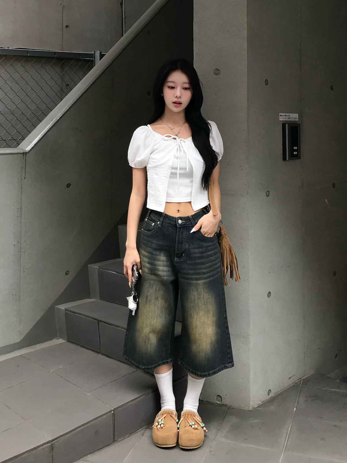 パフスリーブワッフルTシャツ