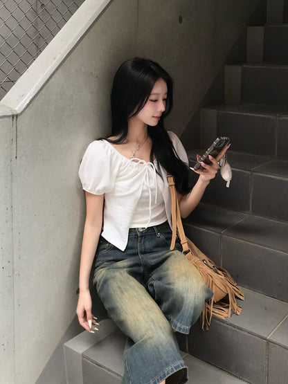 パフスリーブワッフルTシャツ