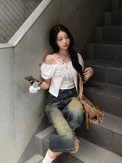 パフスリーブワッフルTシャツ