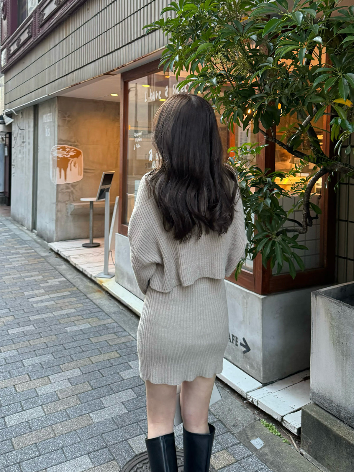 高領層次針織迷你連衣裙