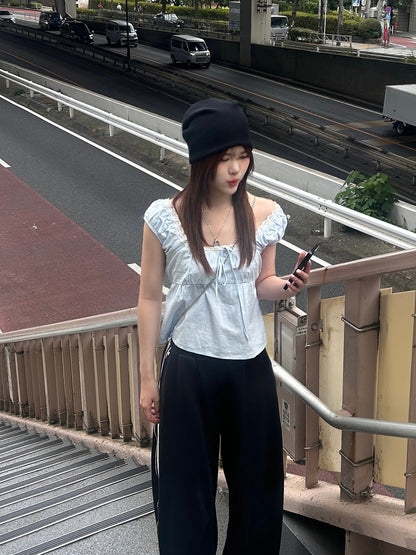 リボンパフフレアブラウス