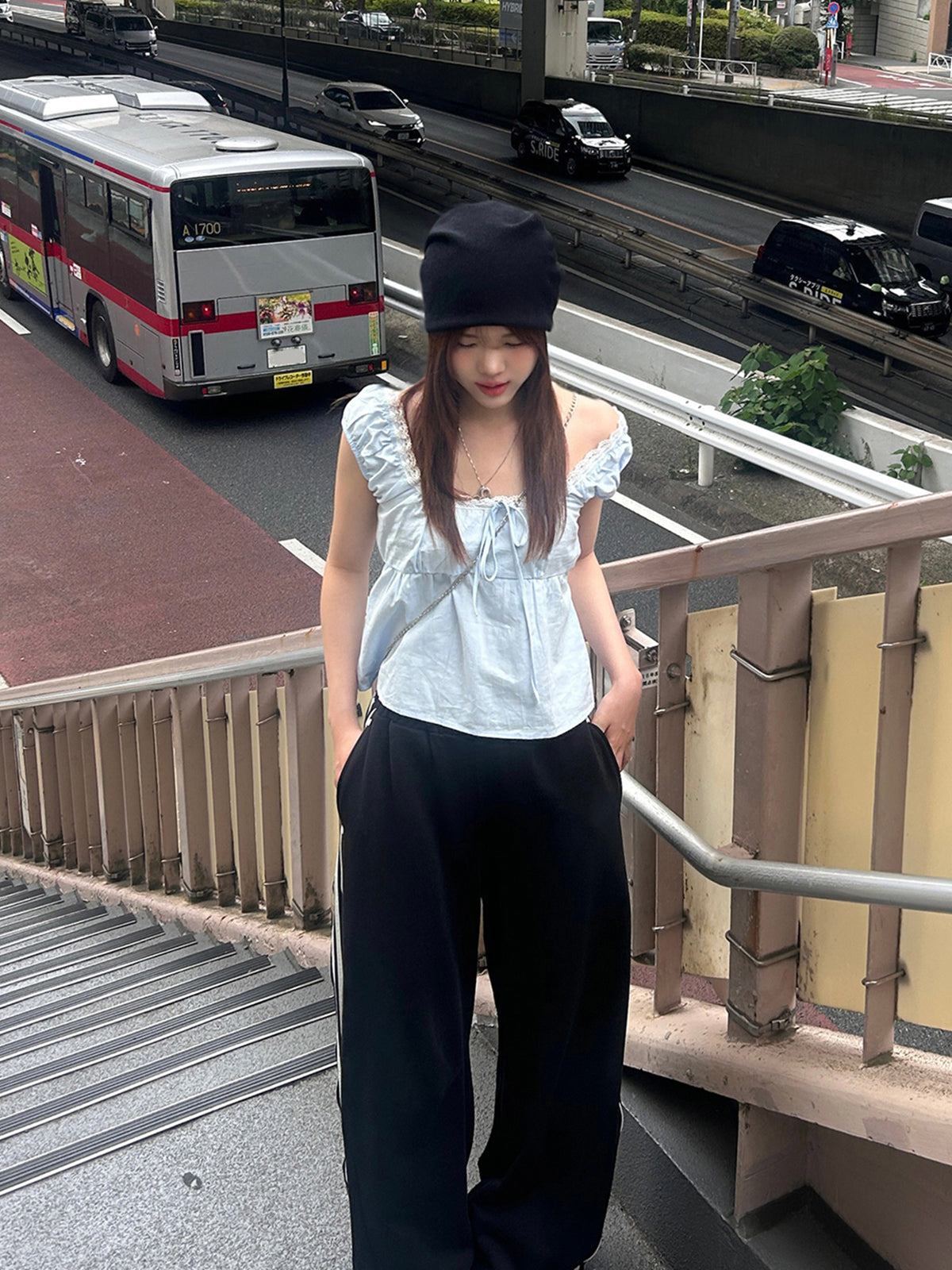 リボンパフフレアブラウス