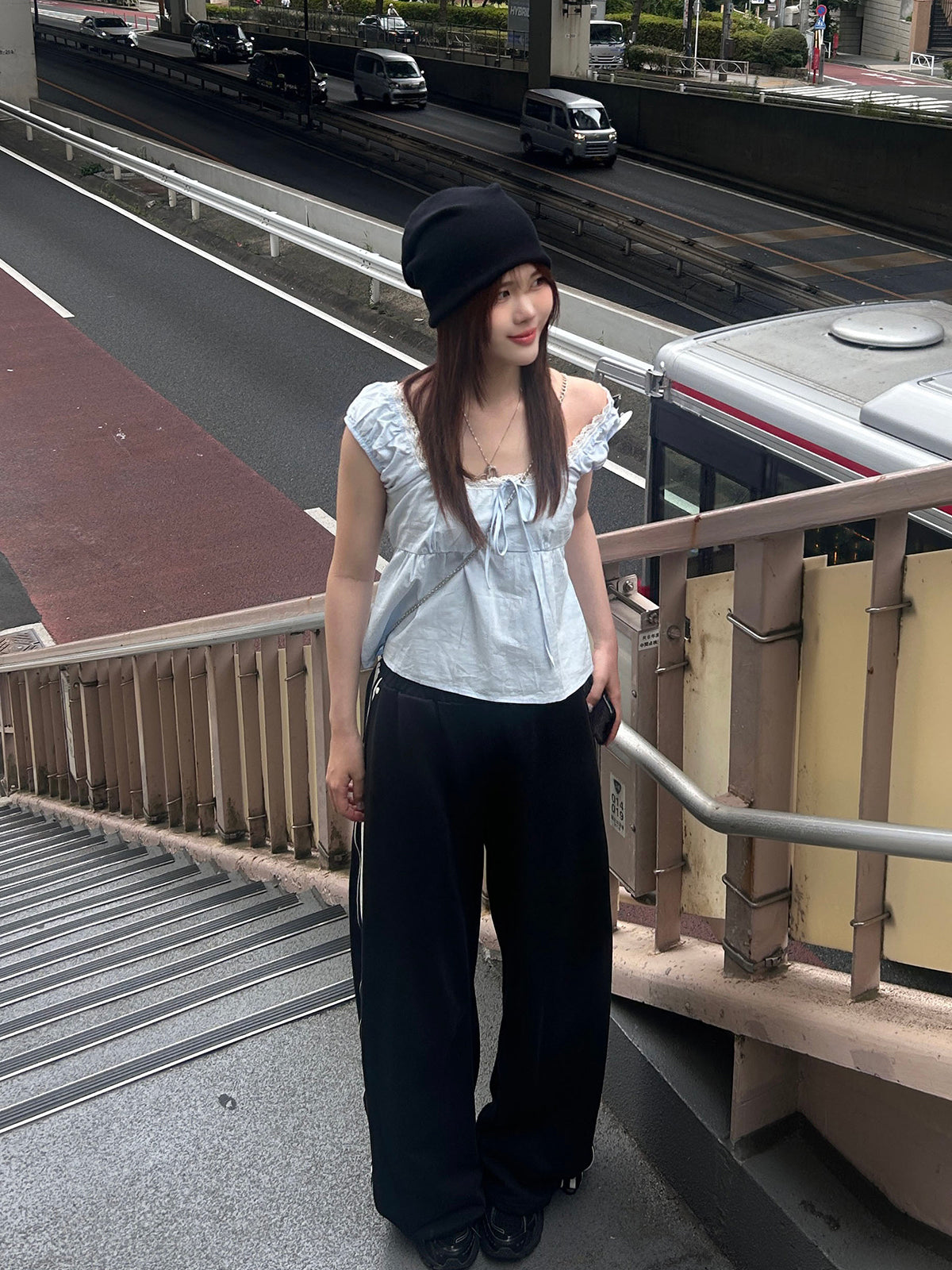 リボンパフフレアブラウス