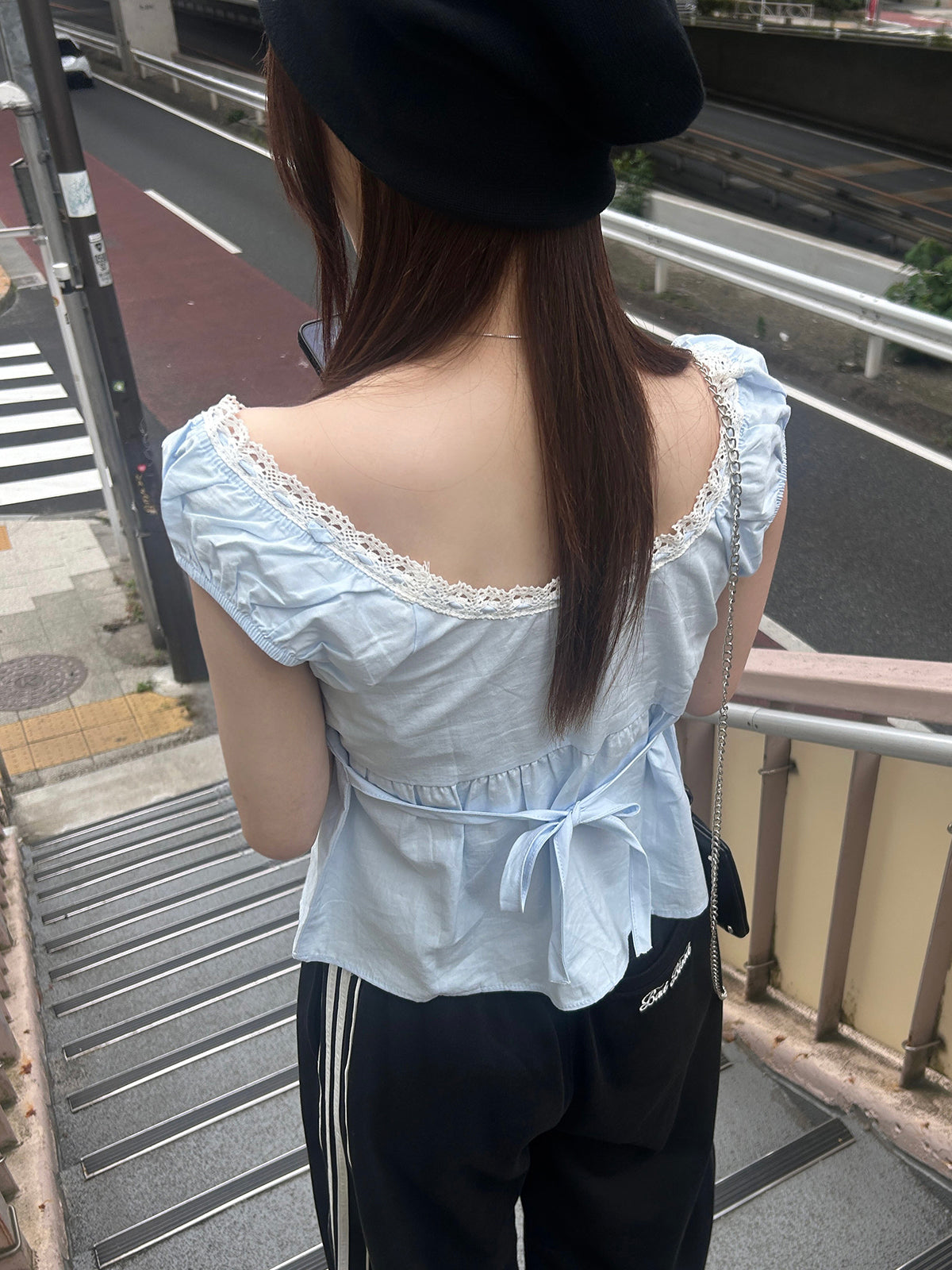 リボンパフフレアブラウス