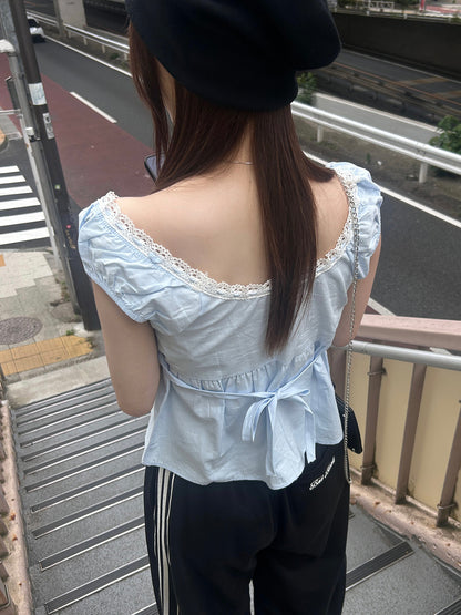 リボンパフフレアブラウス