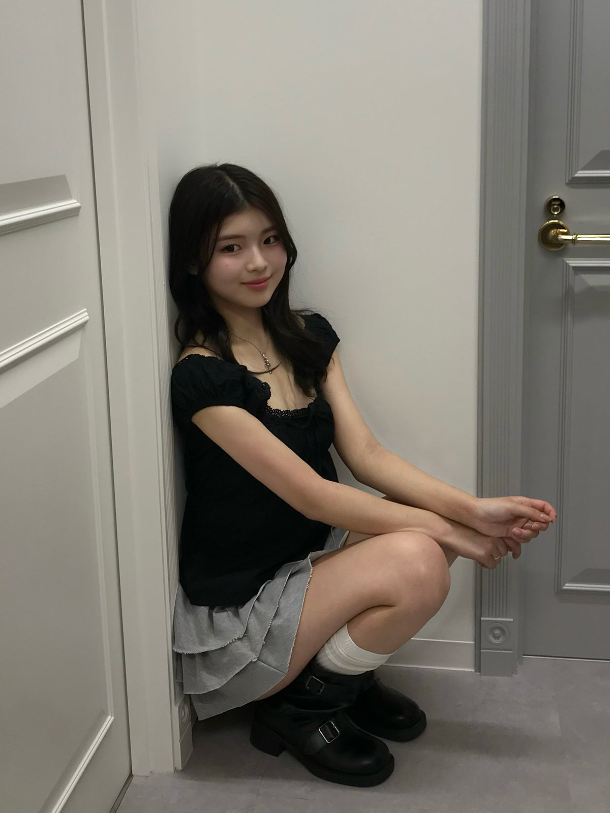 リボンパフフレアブラウス