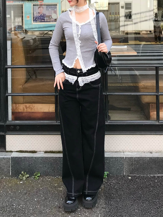ドッキングレースフリルデニムパンツ