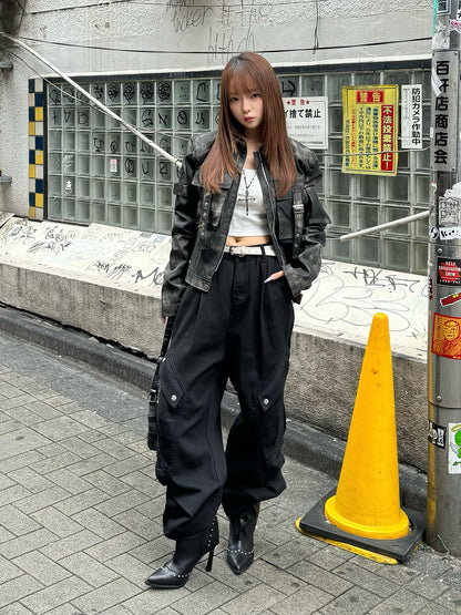 ミリタリーレザータッチジャケット