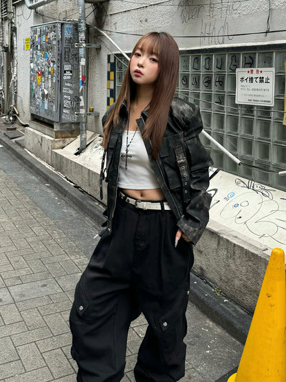 ミリタリーレザータッチジャケット