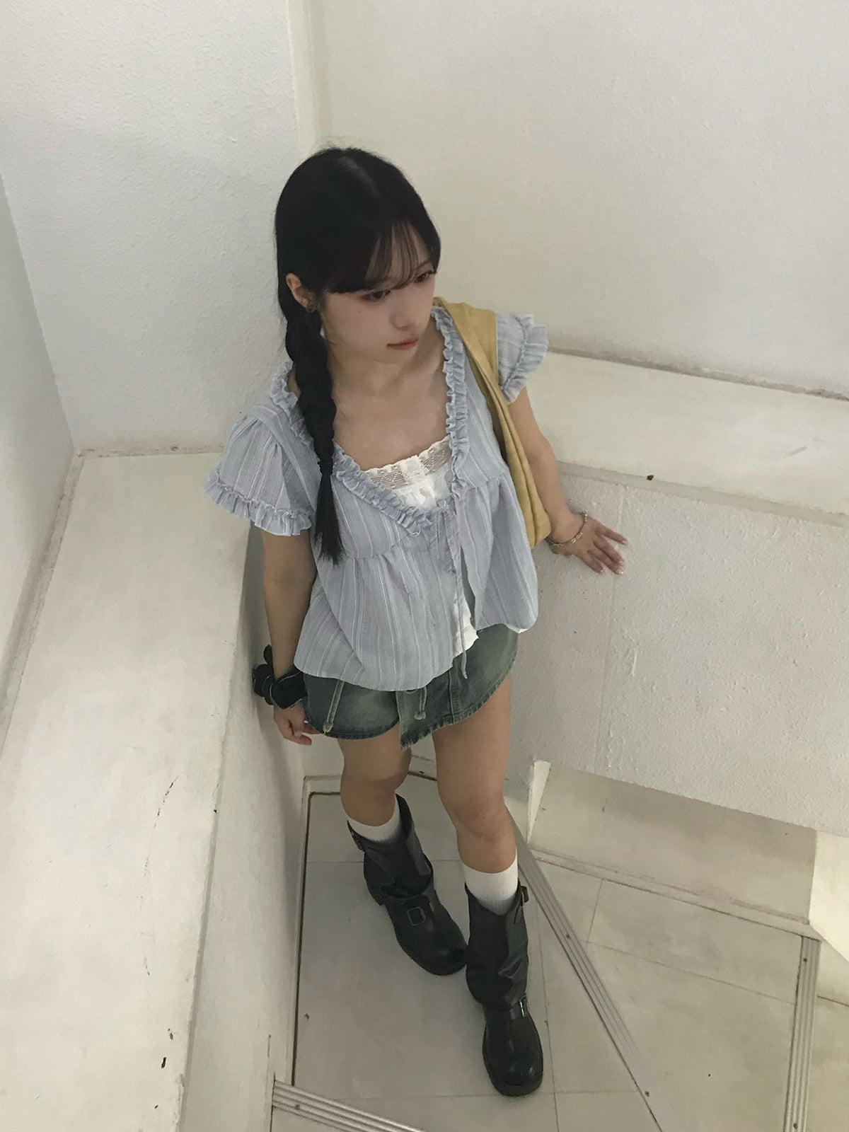 ストライプドッキングブラウス