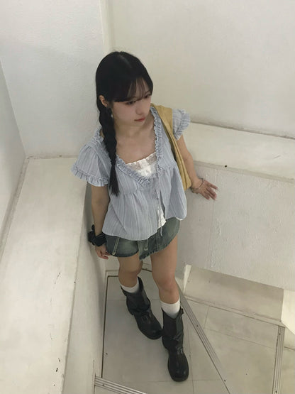ストライプドッキングブラウス