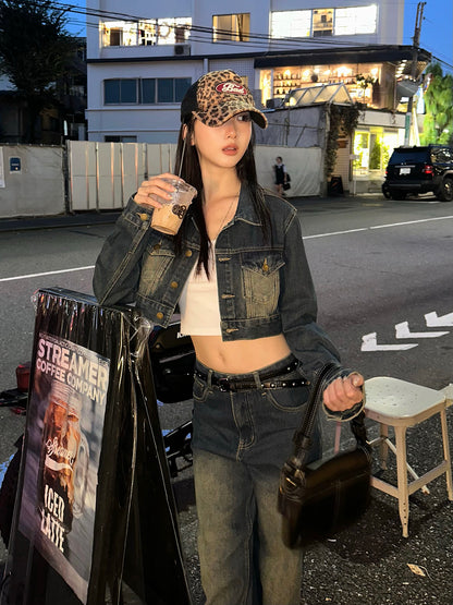 Cropped jacket denim set