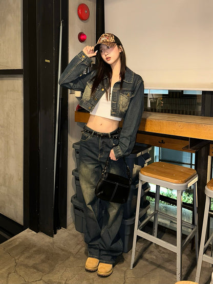 Cropped jacket denim set