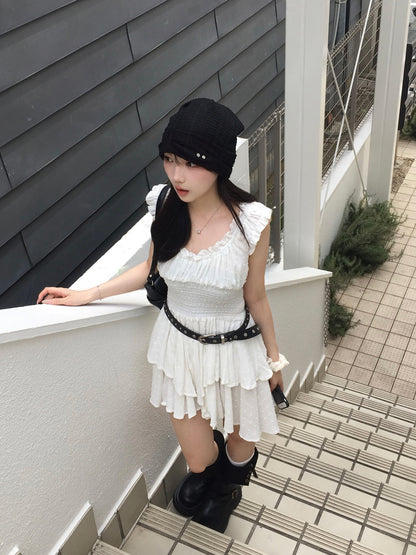 ティアードフリルドットミニワンピース