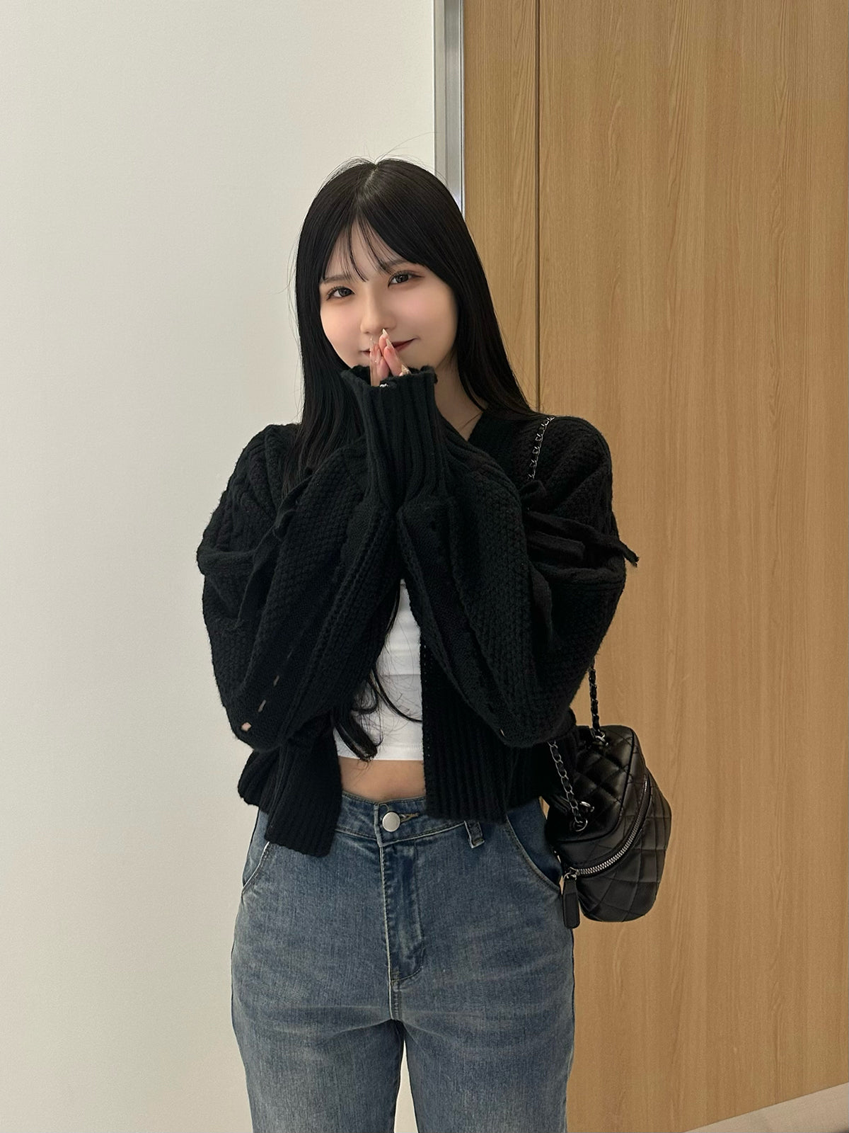 Ribbon Sleeve Knit Cardigan