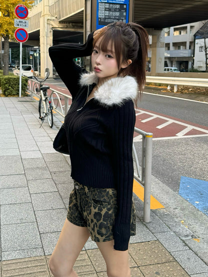 ファータッチカラーダブルジップニット