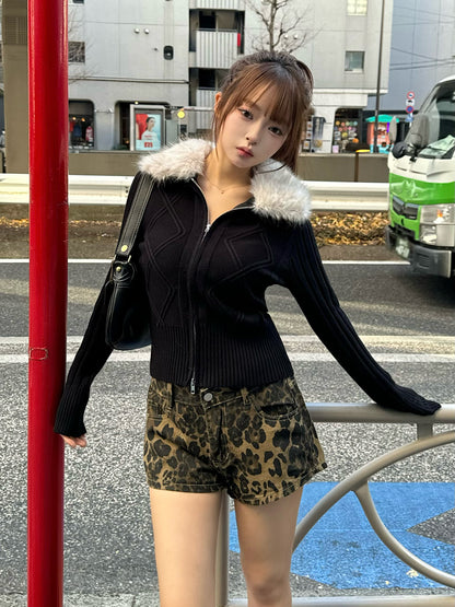 ファータッチカラーダブルジップニット