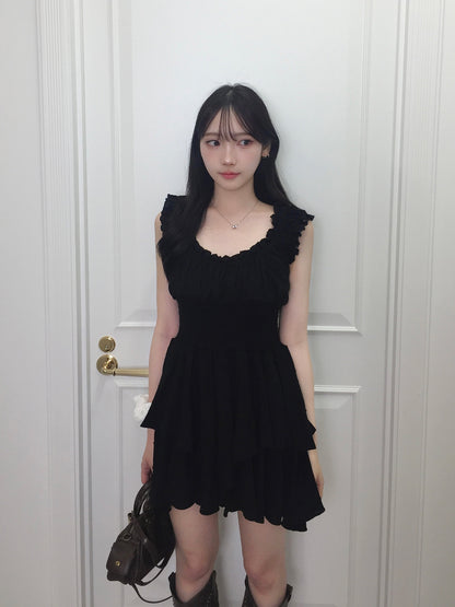 ティアードフリルドットミニワンピース