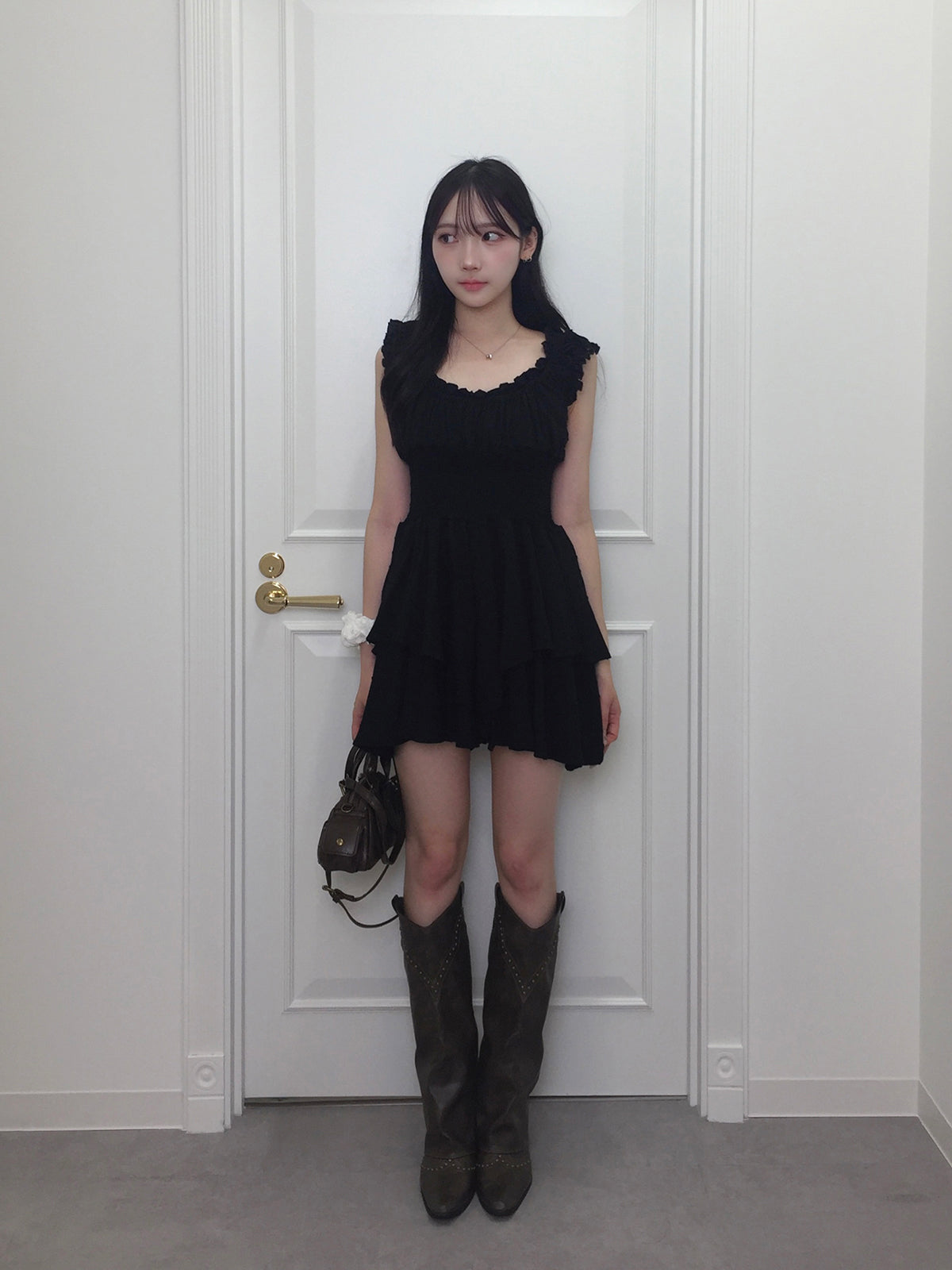 ティアードフリルドットミニワンピース