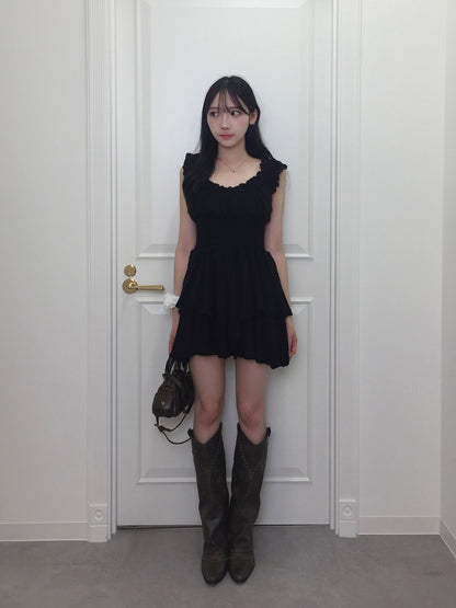 ティアードフリルドットミニワンピース