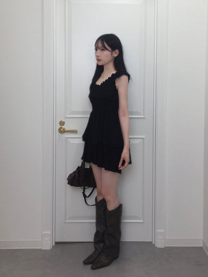 ティアードフリルドットミニワンピース