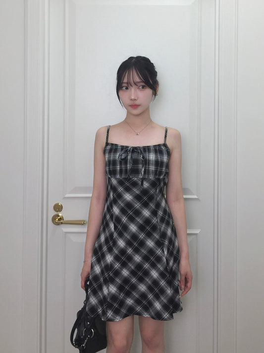 チェックリボンミニキャミワンピース