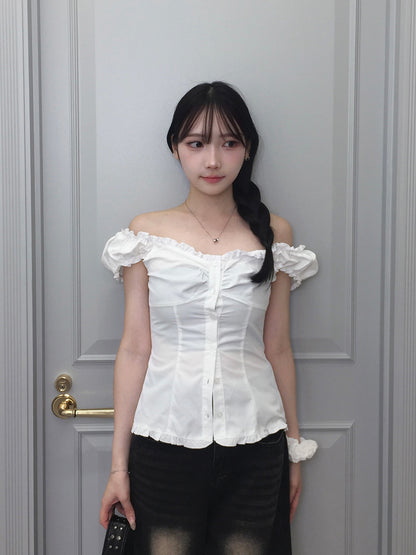 ストライプシャーリングフリルブラウス