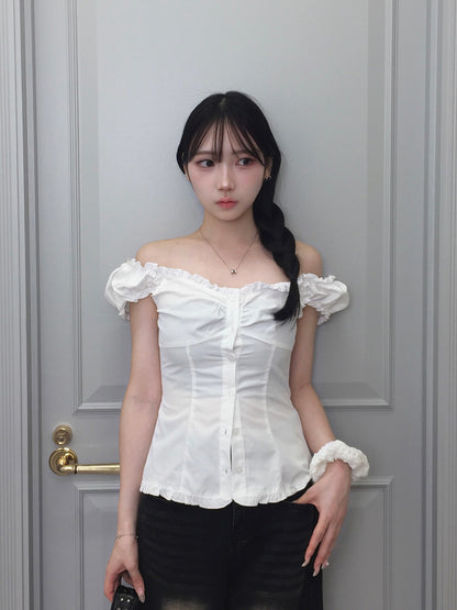 ストライプシャーリングフリルブラウス