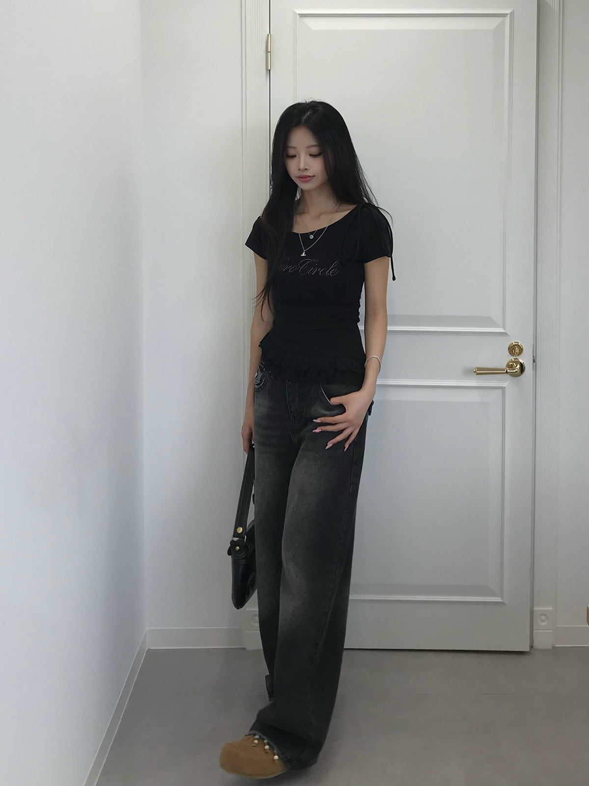 リボンストラップレースTシャツ