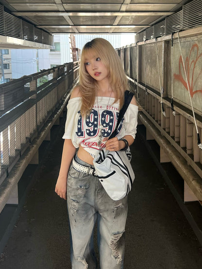 ツートーンクラッシュワイドデニムパンツ