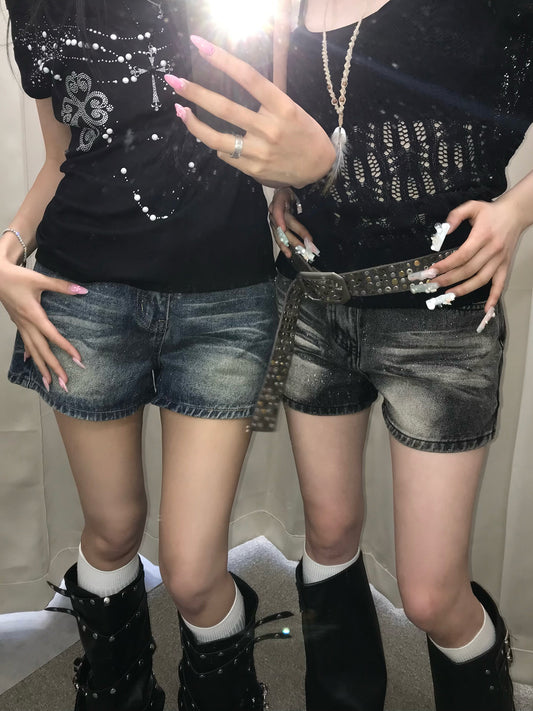 グリッターデニムショートパンツ
