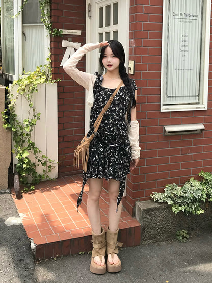 サイドフレアフラワーミニワンピース