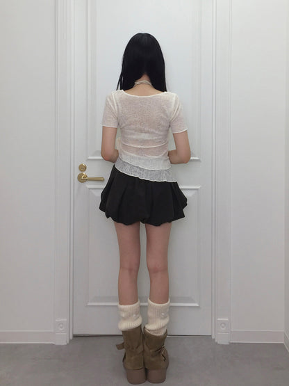 レイヤードホルターフリルシアーニット