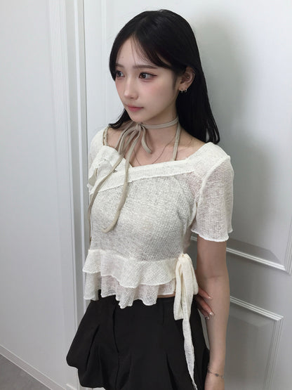 レイヤードホルターフリルシアーニット