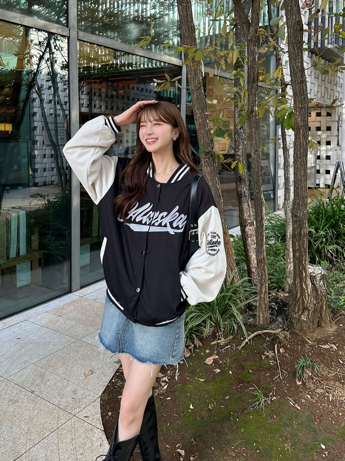 포켓 디자인 데님 미니 스커트
