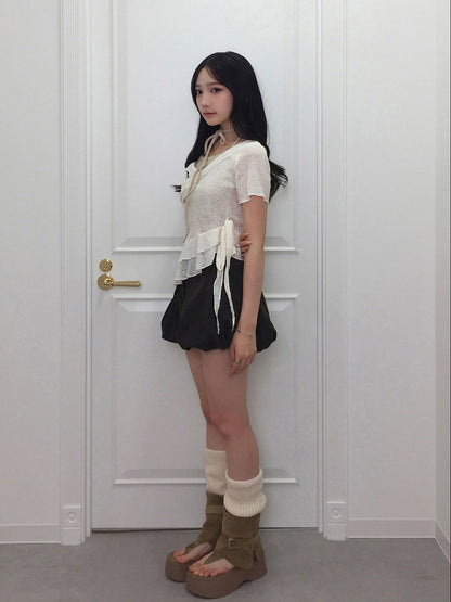 レイヤードホルターフリルシアーニット