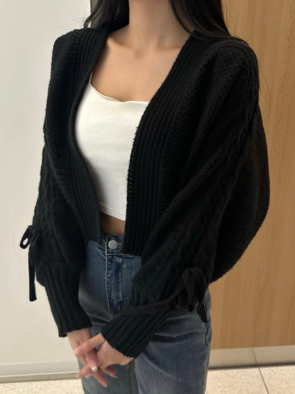 Ribbon Sleeve Knit Cardigan
