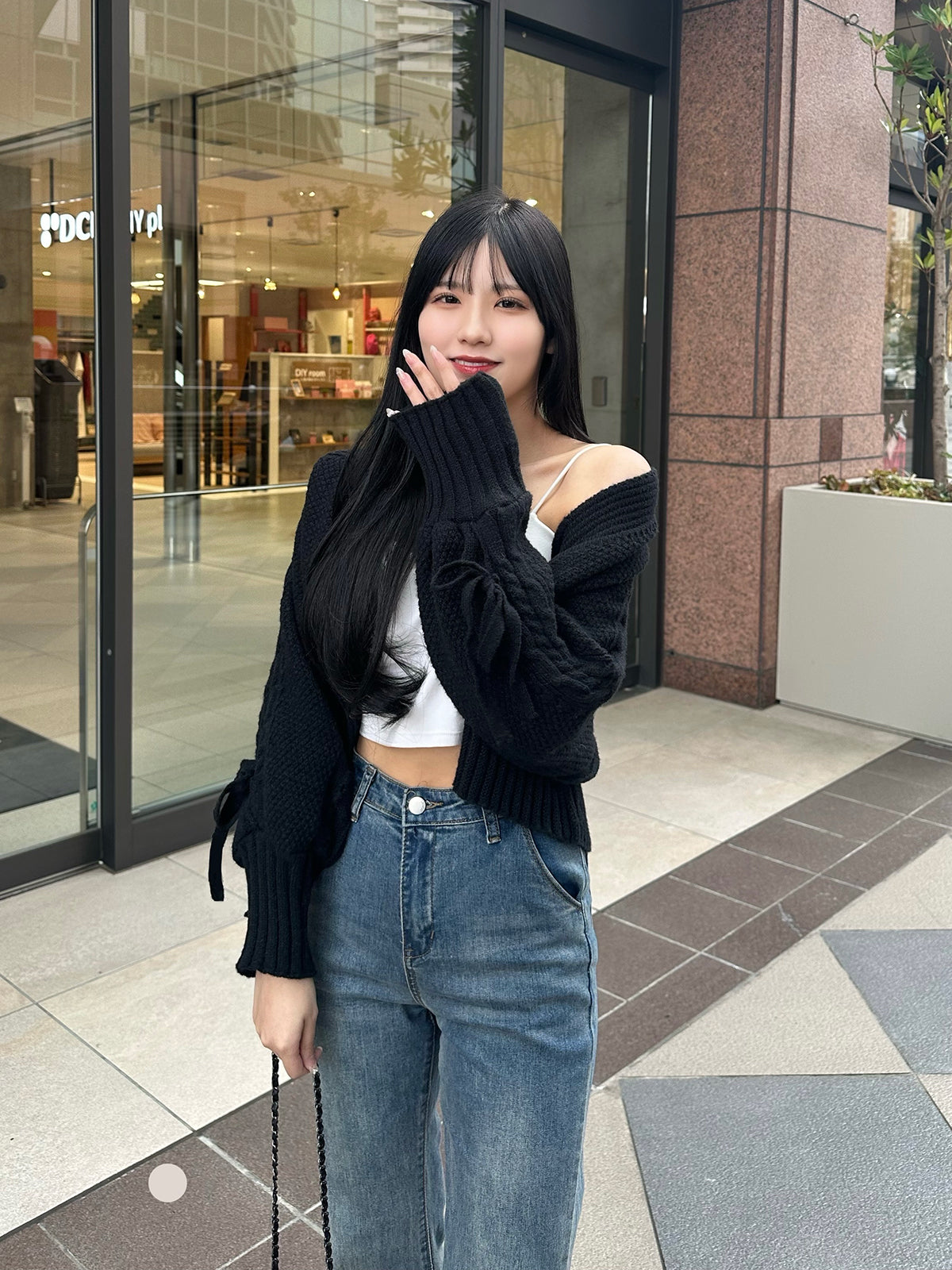 Ribbon Sleeve Knit Cardigan