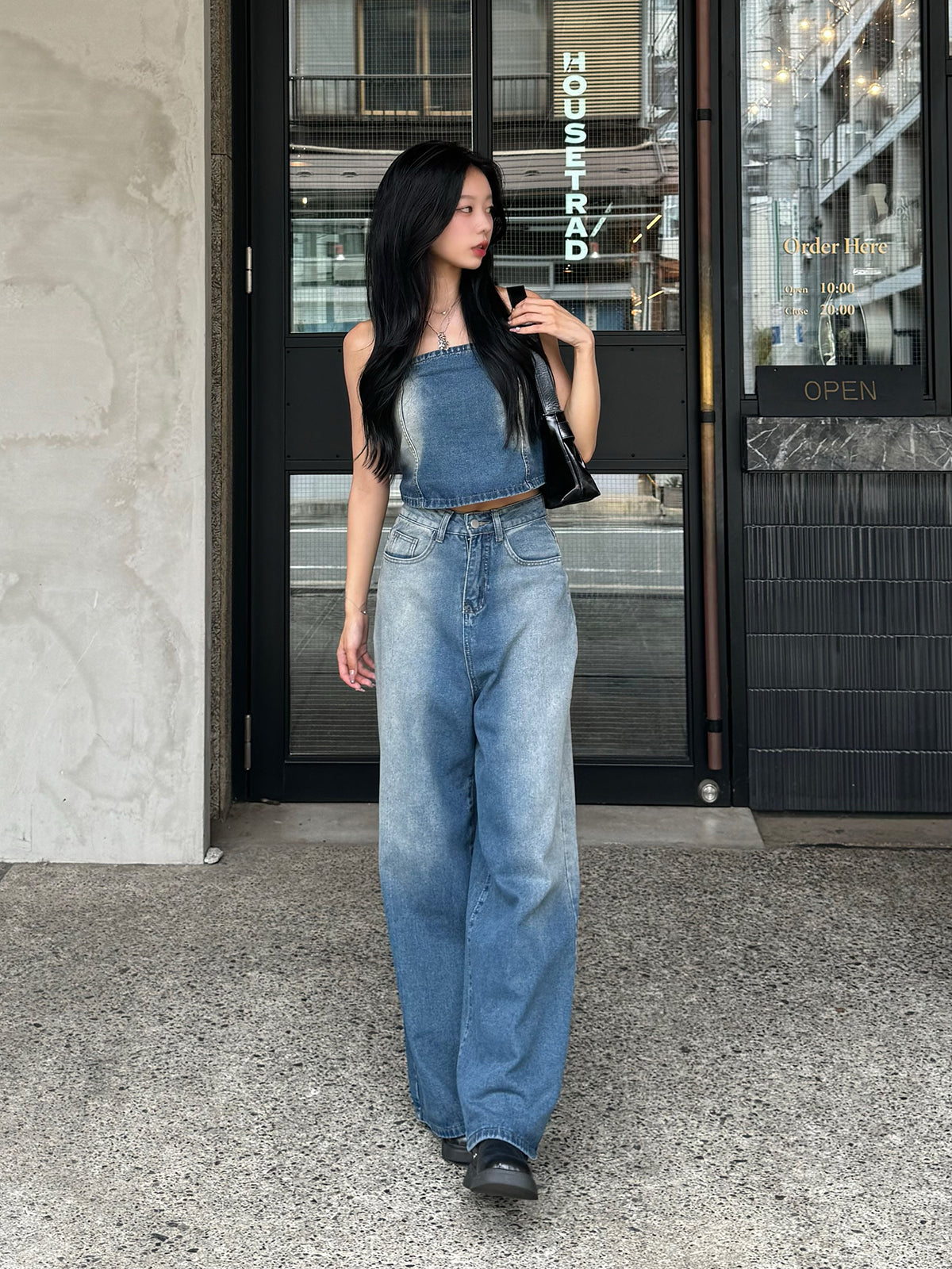 Strapless washed denim set