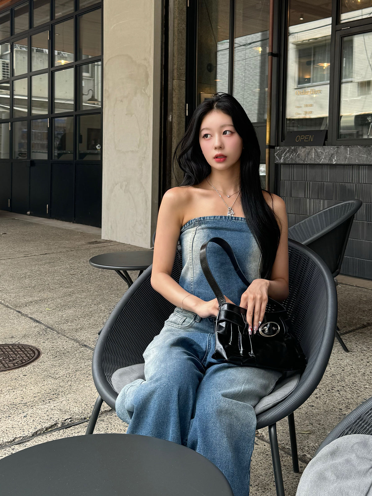 Strapless washed denim set
