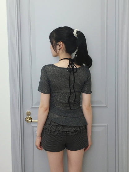 レイヤードホルターフリルシアーニット