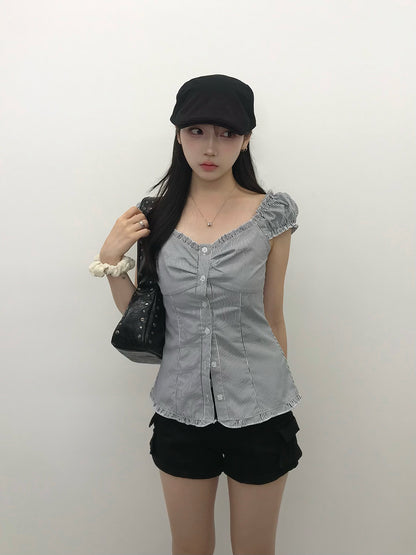 ストライプシャーリングフリルブラウス