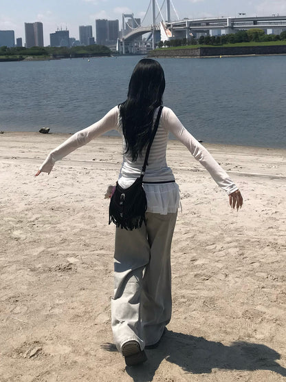 フリルセットブラックダメージデニムパンツ