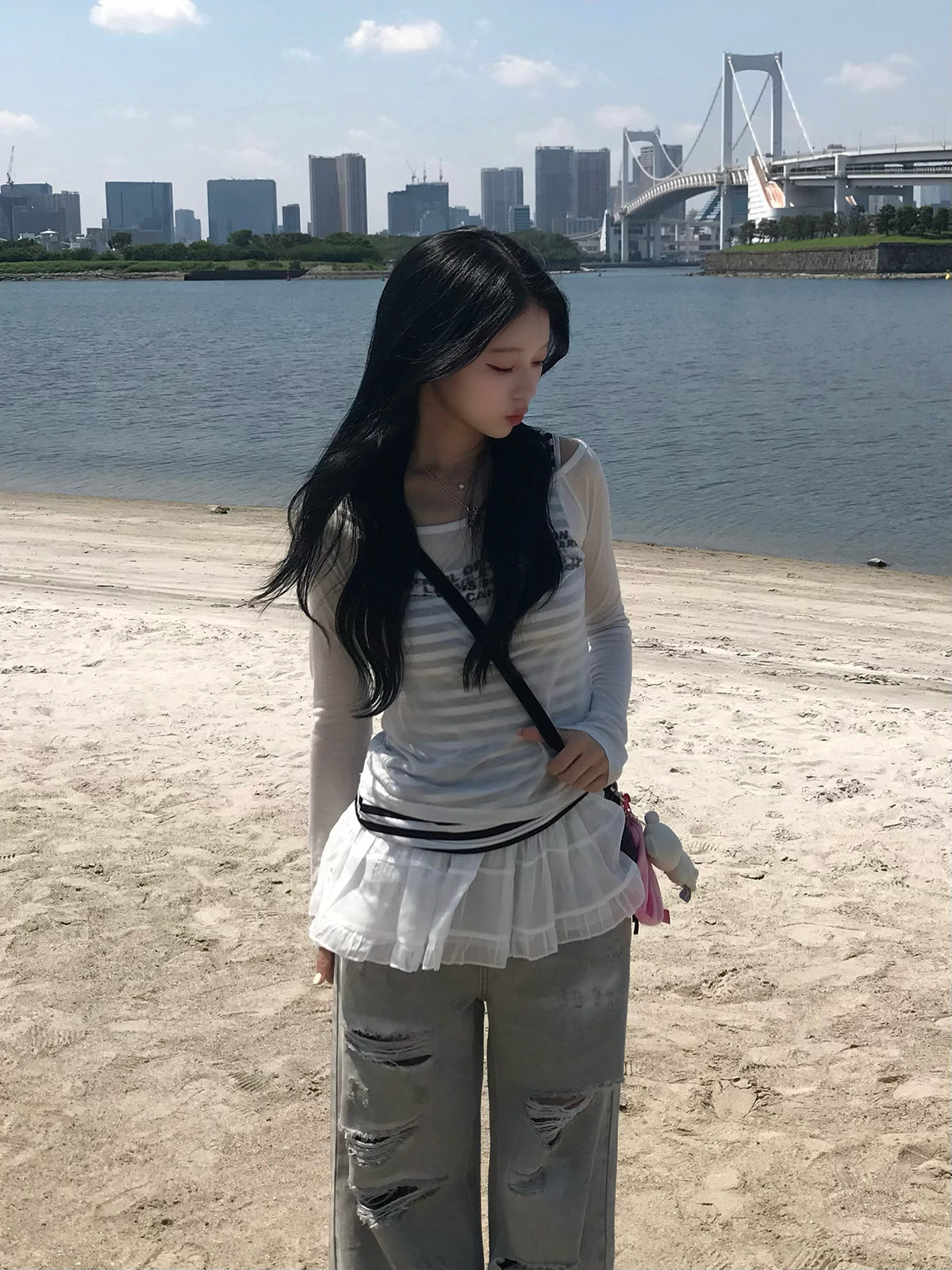 フリルセットブラックダメージデニムパンツ