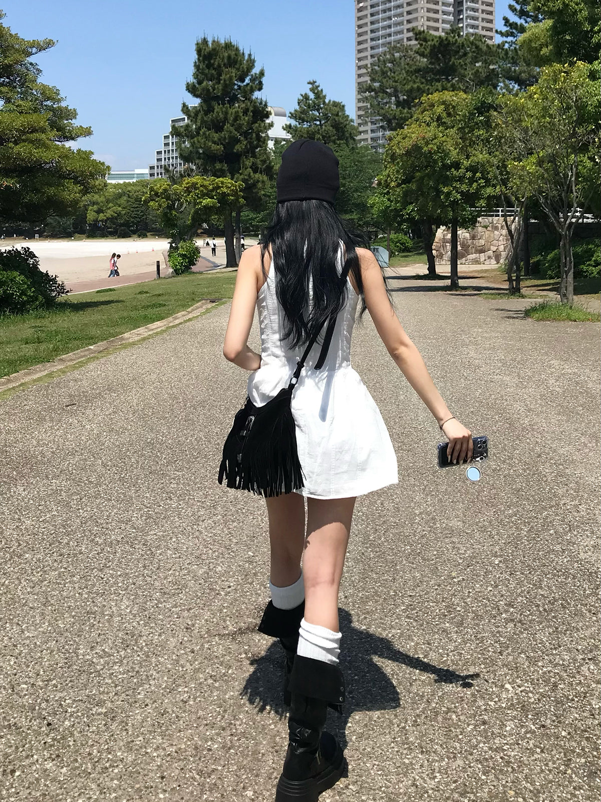 レースアップフレアミニワンピース