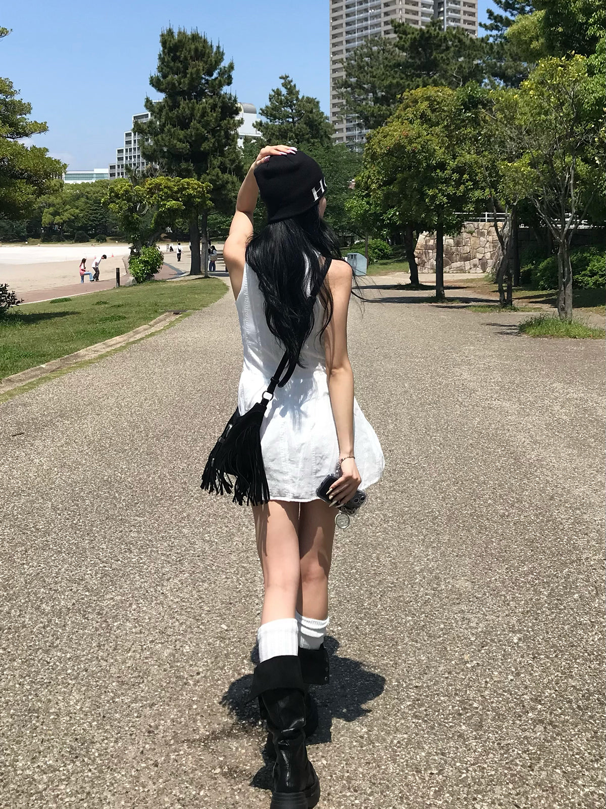 レースアップフレアミニワンピース
