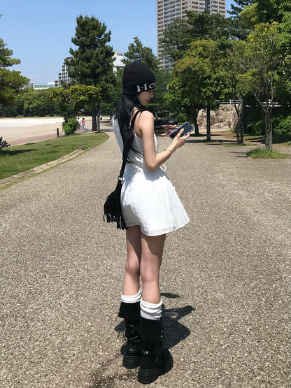 レースアップフレアミニワンピース