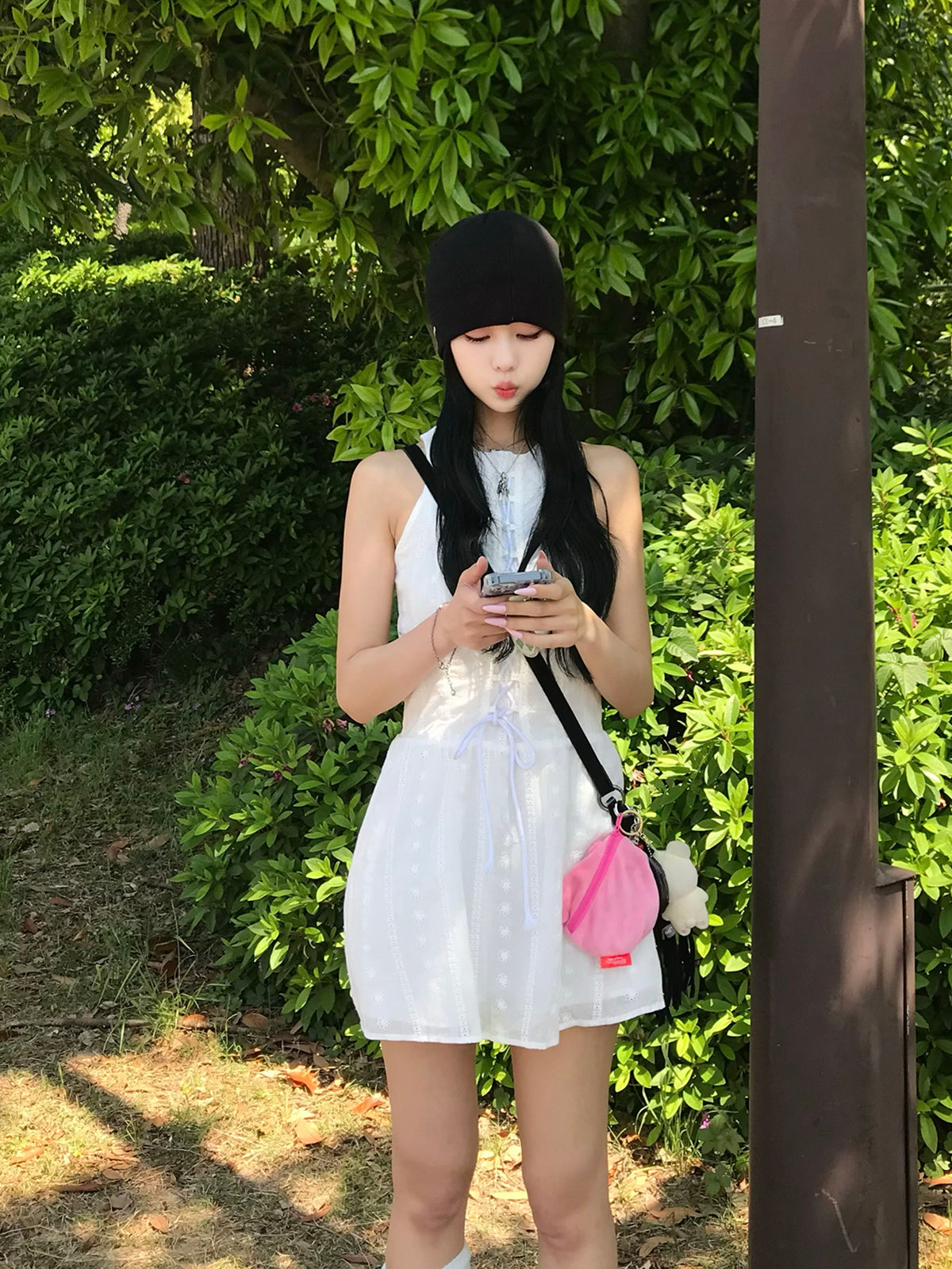 レースアップフレアミニワンピース